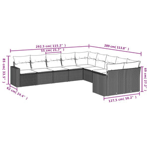 Set Divani da Giardino 10pz con Cuscini in Polyrattan Nero 3251842