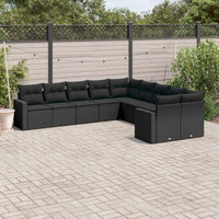 Set Divani da Giardino 10pz con Cuscini in Polyrattan Nero 3251842