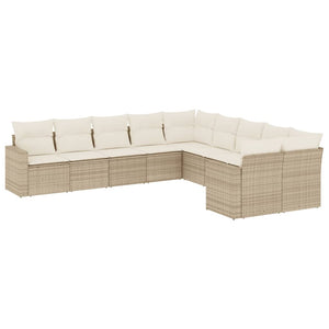 Set Divano da Giardino 10 pz con Cuscini Beige in Polyrattan 3251845