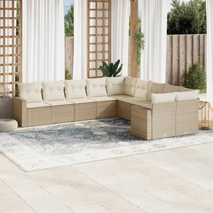 Set Divano da Giardino 10 pz con Cuscini Beige in Polyrattan 3251845