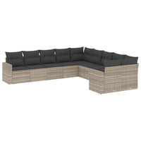 Set Divano Giardino 10 pz con Cuscini Grigio Chiaro Polyrattan 3251849