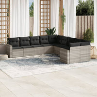 Set Divano Giardino 10 pz con Cuscini Grigio Chiaro Polyrattan 3251849