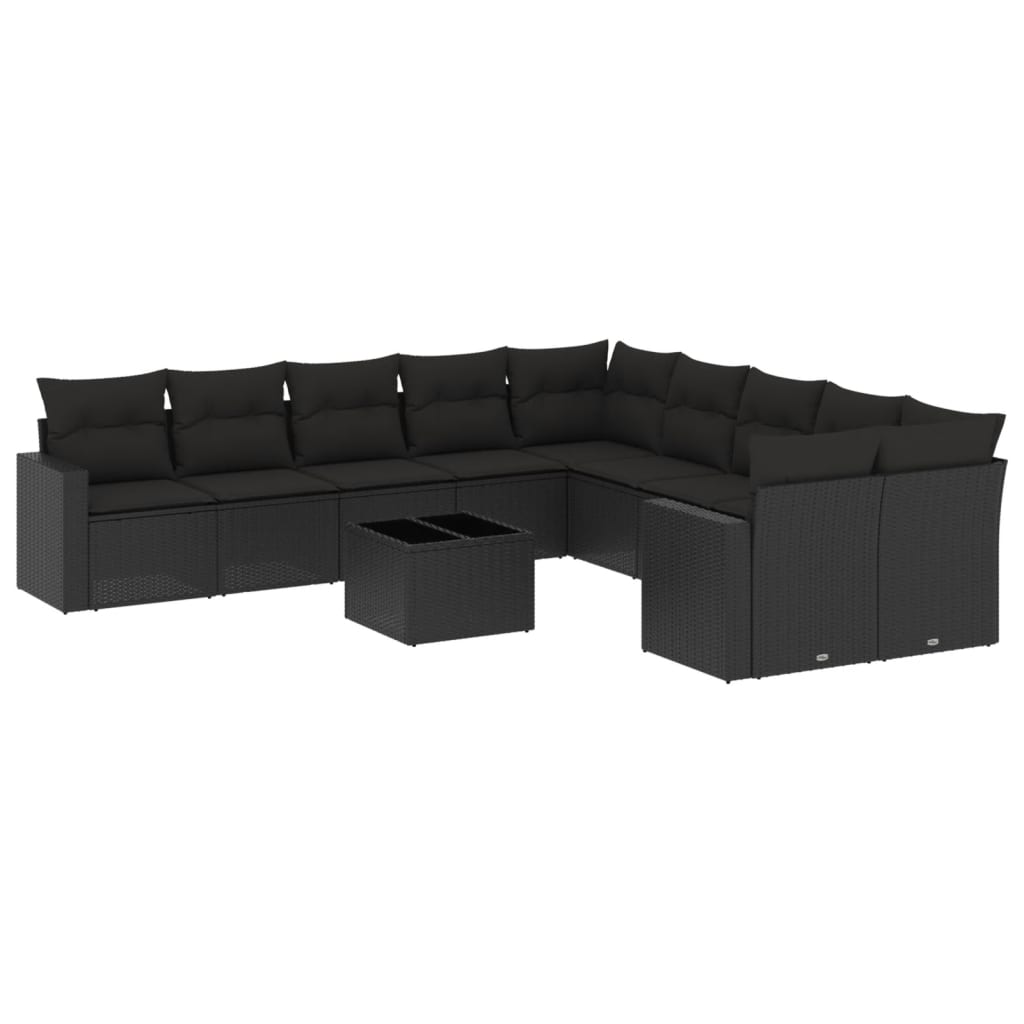 Set Divani da Giardino 11 pz con Cuscini in Polyrattan Nero 3251852