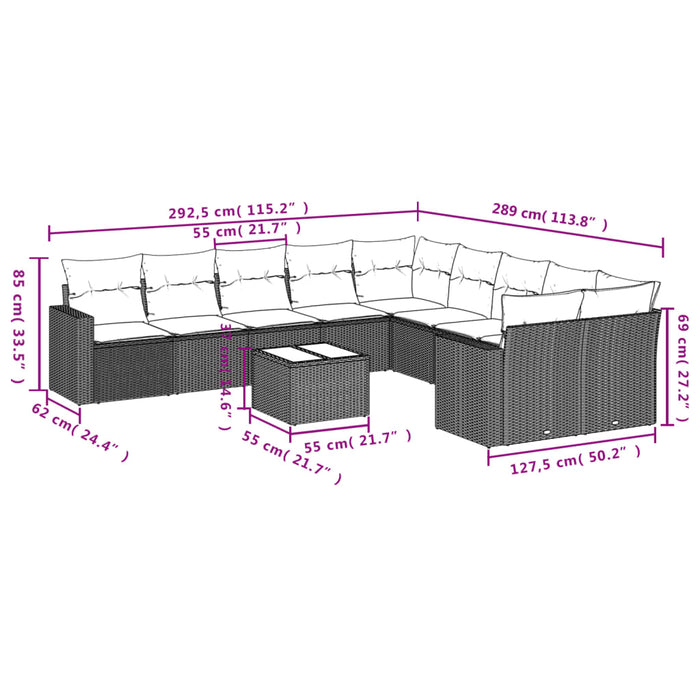 Set Divani da Giardino 11 pz con Cuscini in Polyrattan Nero 3251852