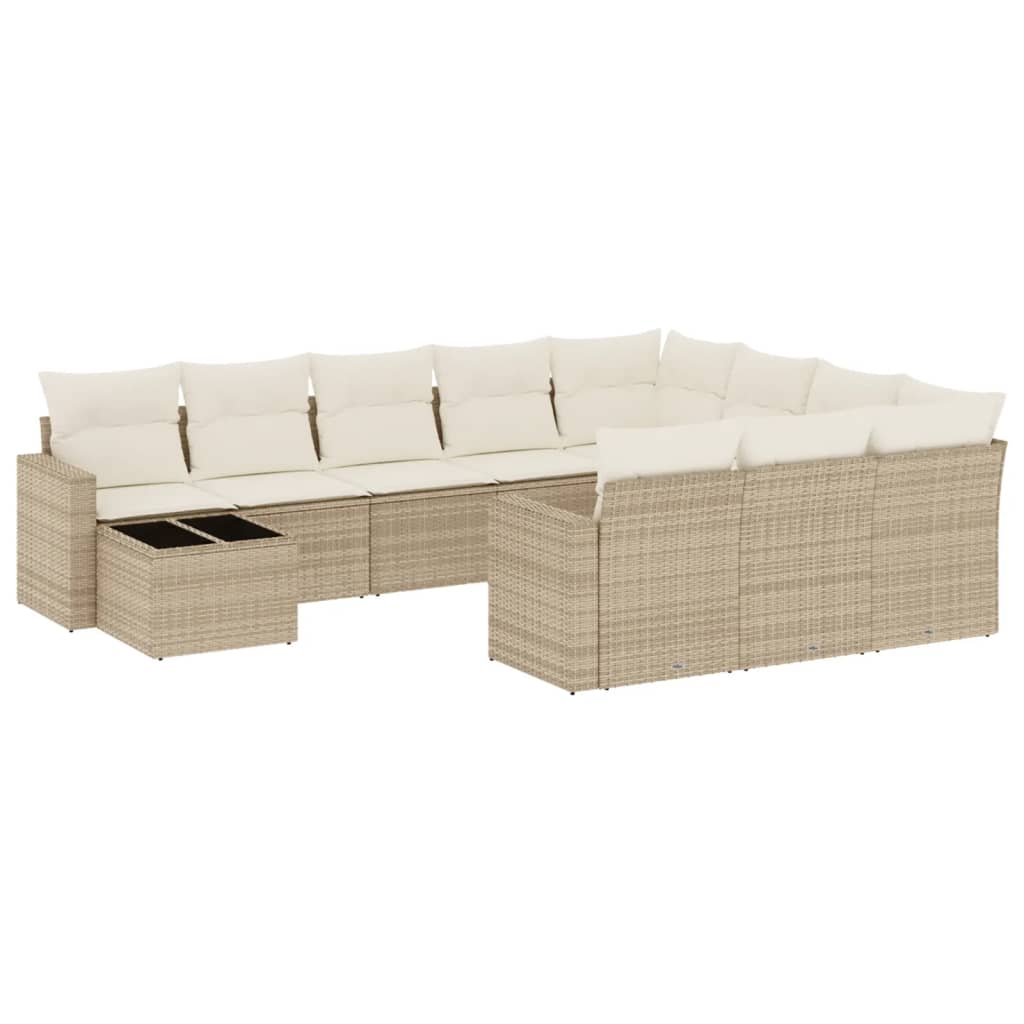 Set Divani da Giardino 11 pz con Cuscini Beige in Polyrattan 3251865