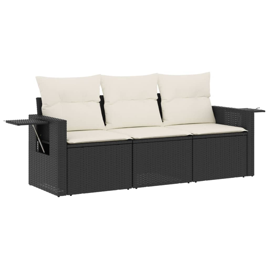 Set Divani da Giardino 3 pz con Cuscini in Polyrattan Nero 3252193