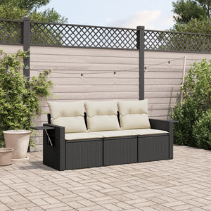 Set Divani da Giardino 3 pz con Cuscini in Polyrattan Nero 3252193