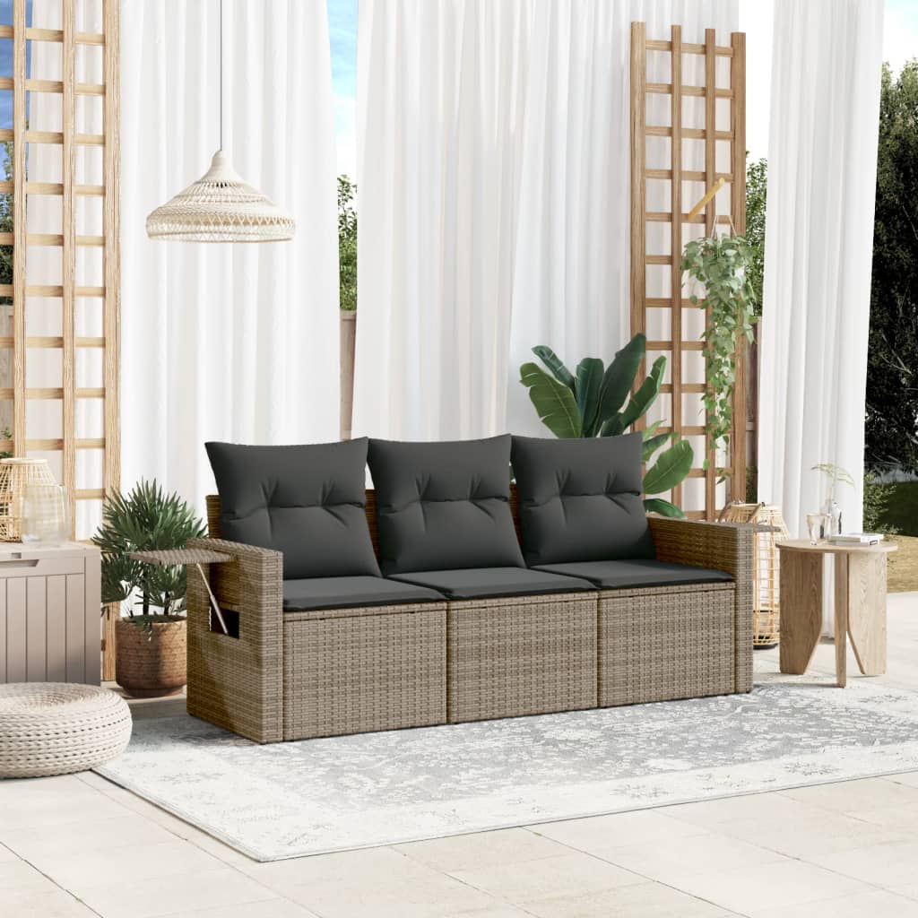 Set Divani da Giardino 3 pz con Cuscini Grigio in Polyrattan 3252197