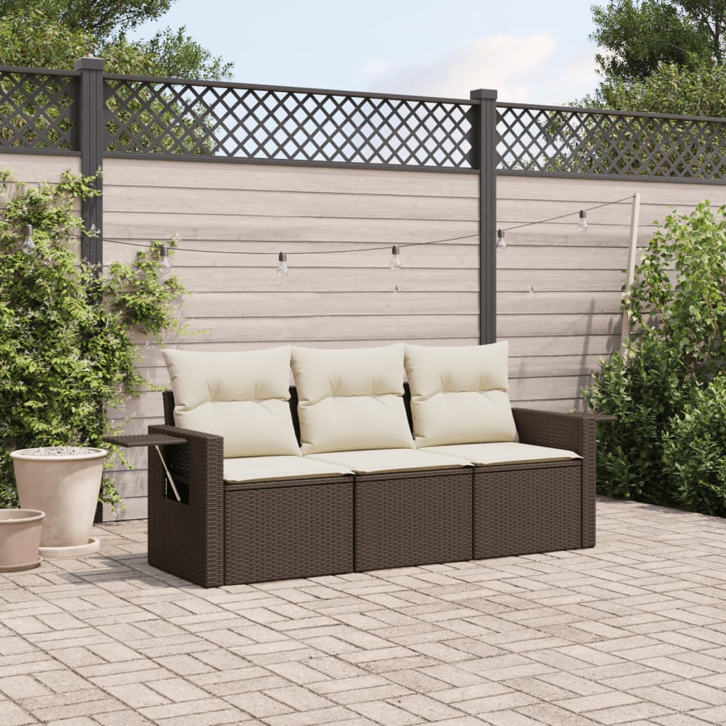 Set Divano da Giardino 3 pz con Cuscini Marrone in Polyrattan 3252200