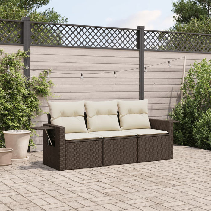 Set Divano da Giardino 3 pz con Cuscini Marrone in Polyrattan 3252200