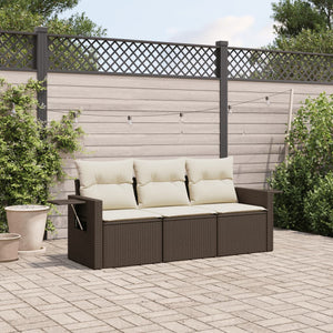 Set Divano da Giardino 3 pz con Cuscini Marrone in Polyrattancod mxl 115703