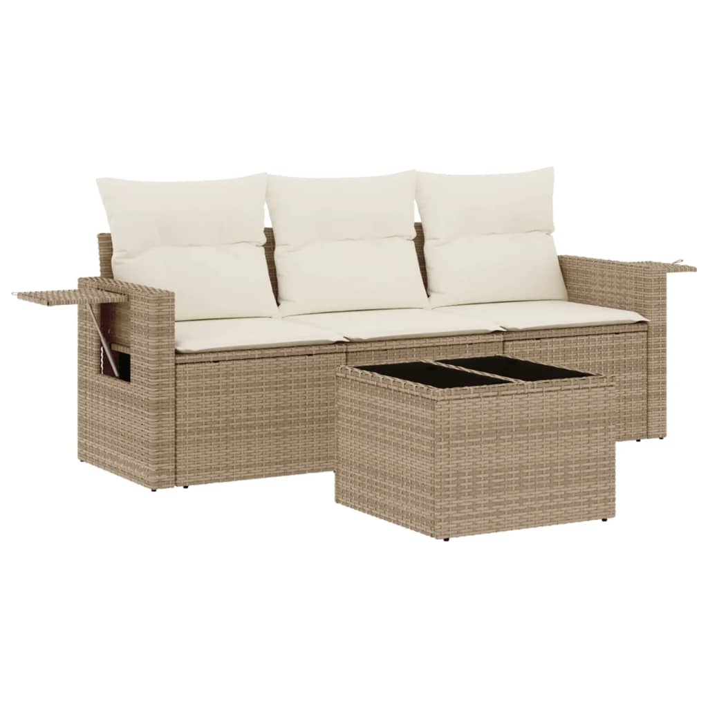 Set Divano da Giardino 4 pz con Cuscini Beige in Polyrattan 3252205