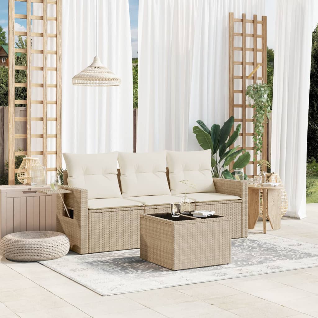 Set Divano da Giardino 4 pz con Cuscini Beige in Polyrattan 3252205