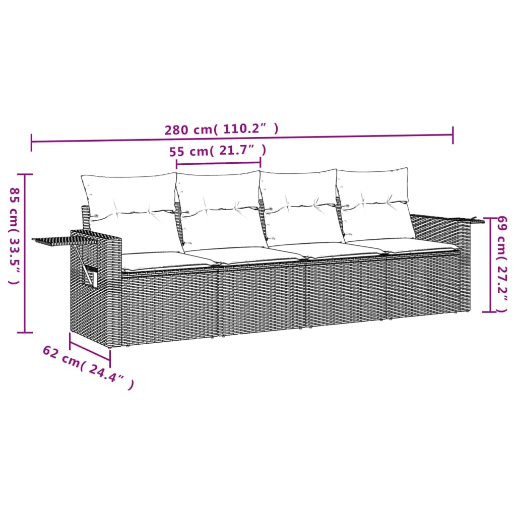 Set Divano da Giardino 4 pz con Cuscini Marrone in Polyrattan 3252220