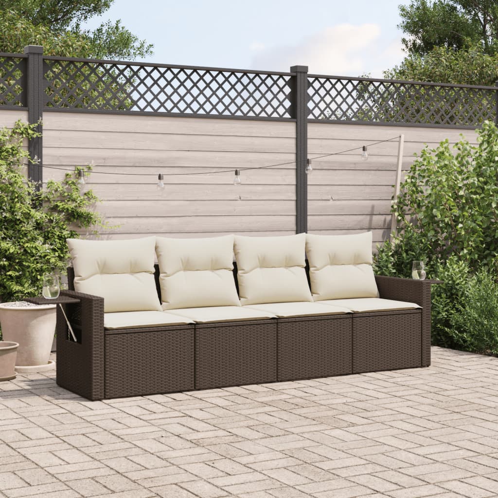 Set Divano da Giardino 4 pz con Cuscini Marrone in Polyrattan 3252220