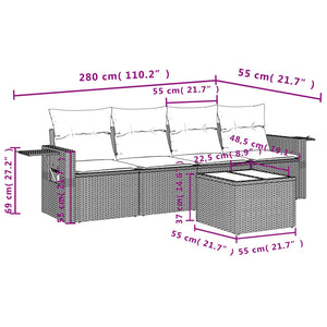 Set Divani da Giardino 5 pz con Cuscini in Polyrattan Nerocod mxl 88095