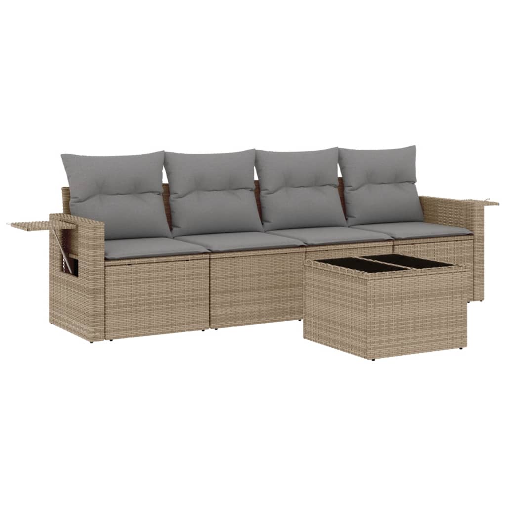 Set Divano da Giardino 5 pz con Cuscini Beige in Polyrattan 3252226