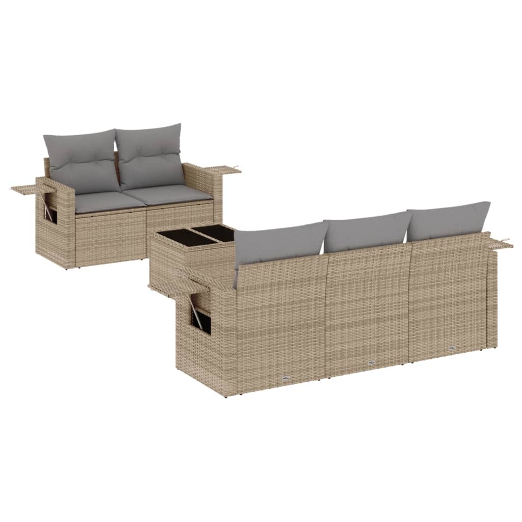 Set Divano da Giardino 6 pz con Cuscini Beige in Polyrattan 3252236