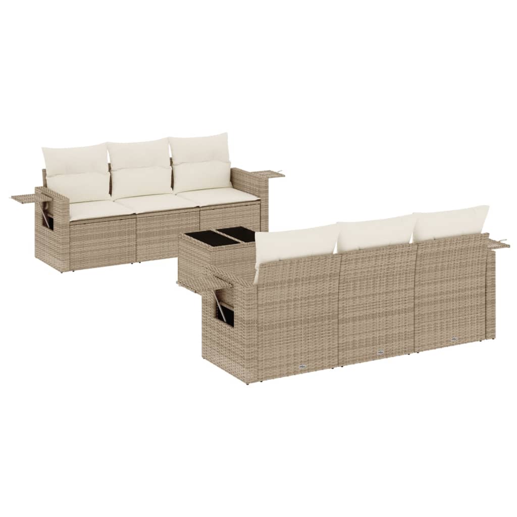 Set Divani da Giardino 7 pz con Cuscini Beige in Polyrattan 3252245