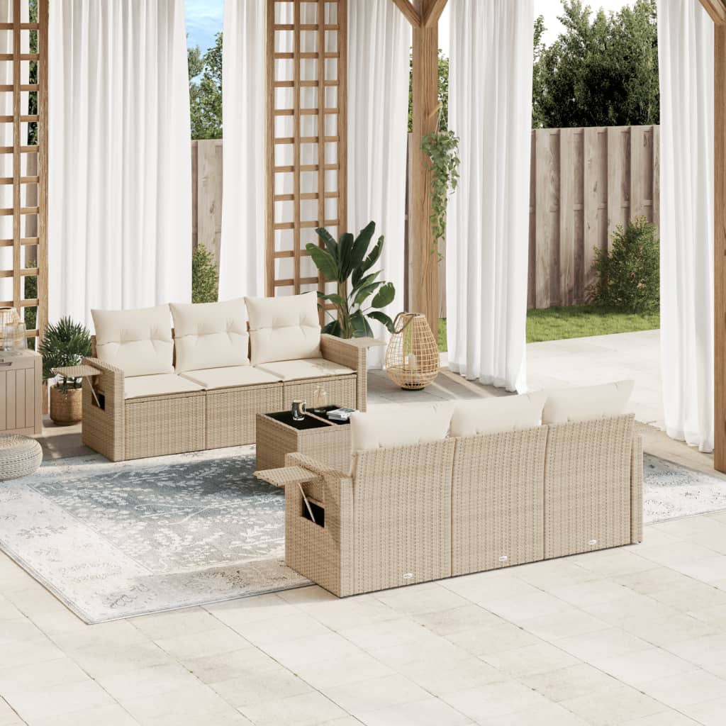 Set Divani da Giardino 7 pz con Cuscini Beige in Polyrattan 3252245