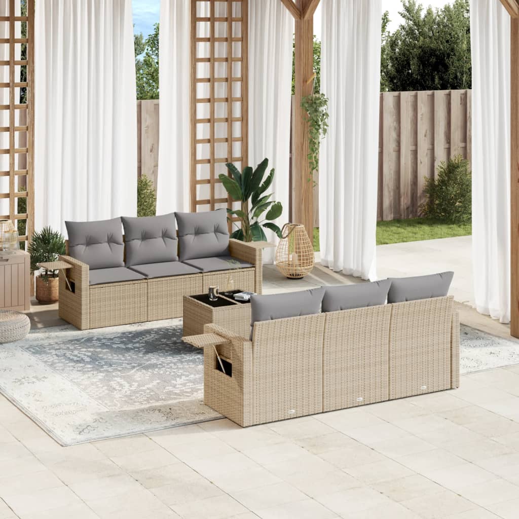 Set Divani da Giardino 7 pz con Cuscini Beige in Polyrattan 3252246