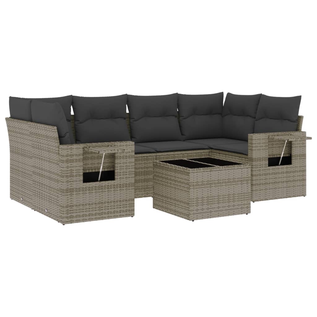 Set Divani da Giardino 7 pz con Cuscini Grigio in Polyrattan 3252257