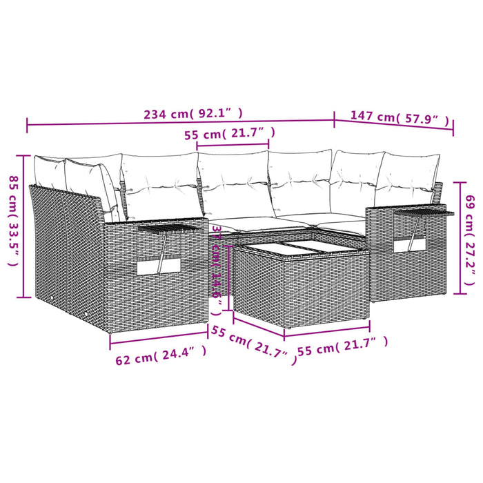 Set Divani da Giardino 7 pz con Cuscini Grigio in Polyrattan 3252257