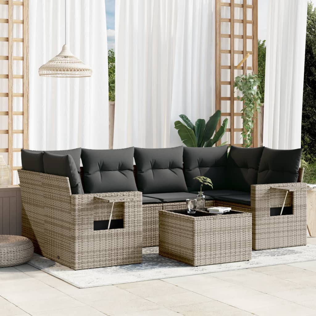 Set Divani da Giardino 7 pz con Cuscini Grigio in Polyrattan 3252257