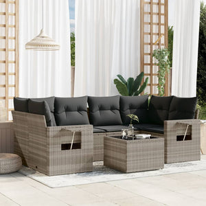 Set Divani da Giardino 7pz con Cuscini Grigio Chiaro Polyrattan 3252259