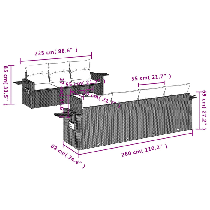 Set Divani da Giardino con Cuscini 8 pz Nero in Polyrattan 3252262