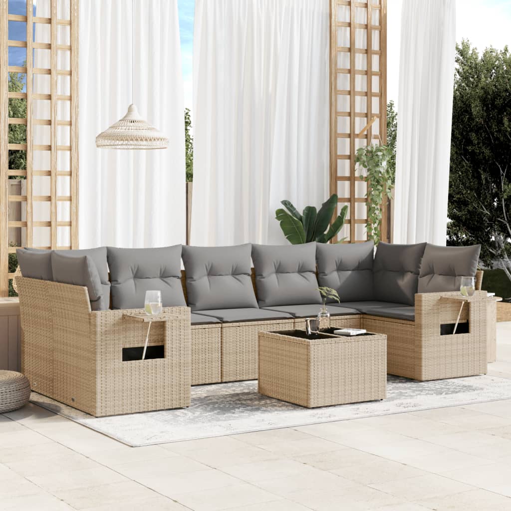 Set Divano da Giardino 8 pz con Cuscini Beige in Polyrattancod mxl 89463