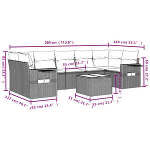 Set Divano da Giardino 8pz con Cuscini Grigio Chiaro Polyrattan 3252279