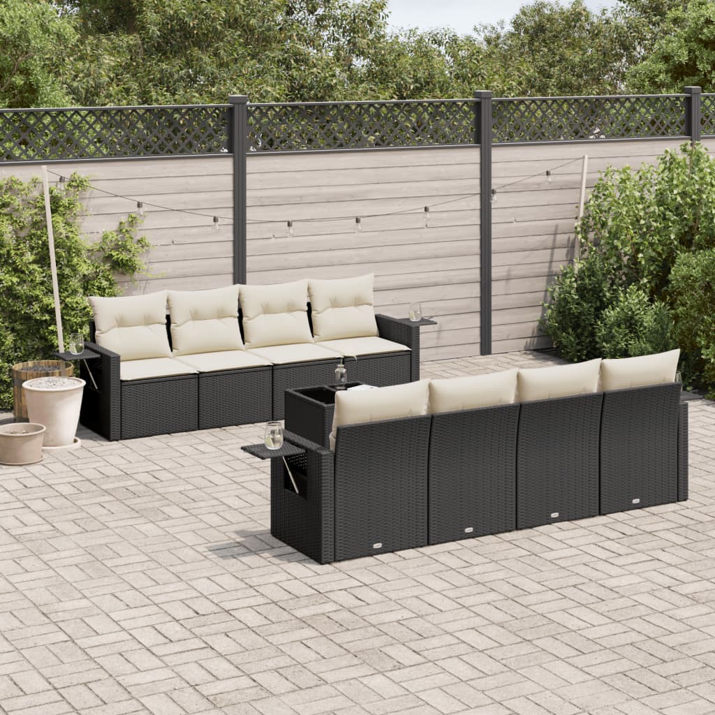 Set Divani da Giardino 9 pz con Cuscini Nero in Polyrattan 3252283