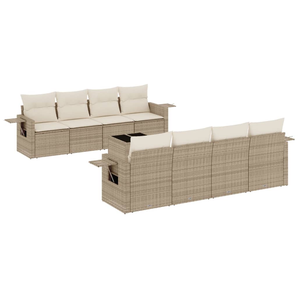 Set Divano da Giardino 9 pz con Cuscini Beige in Polyrattan 3252285