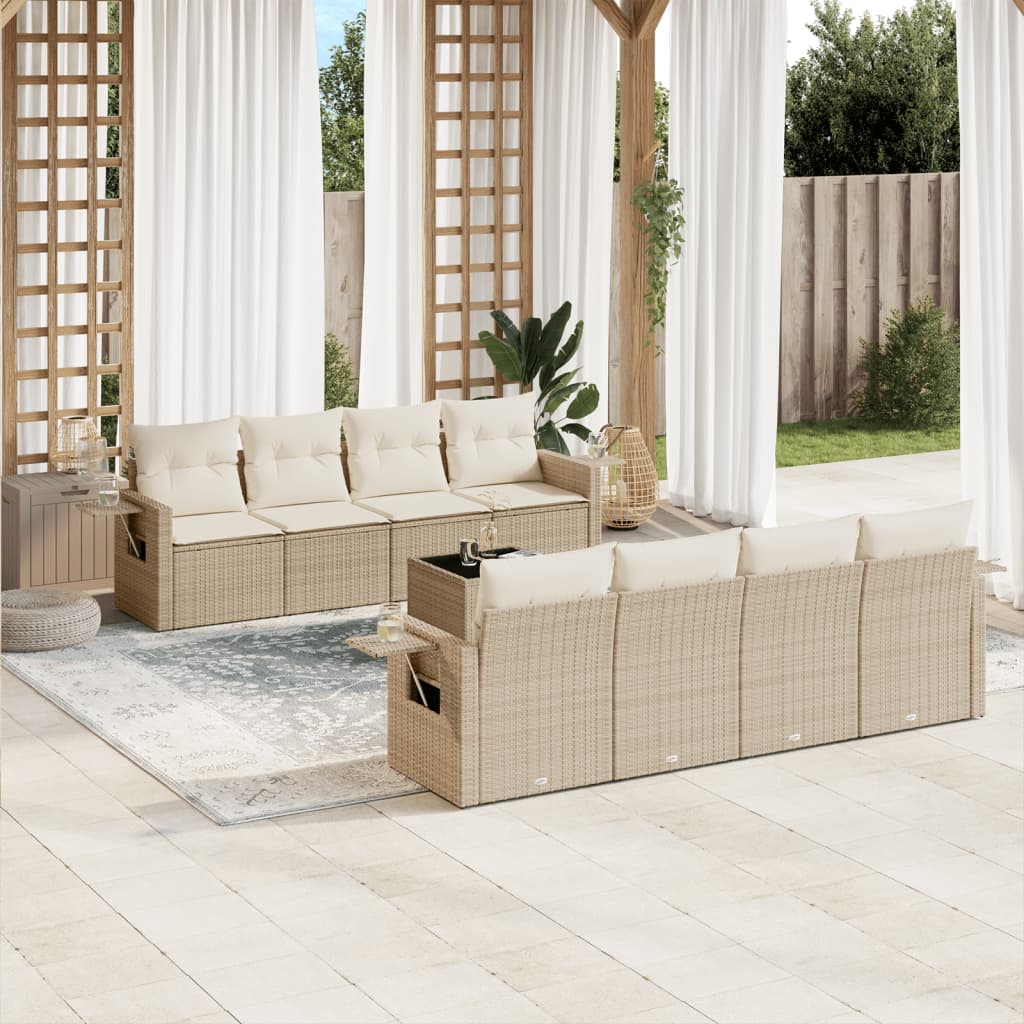 Set Divano da Giardino 9 pz con Cuscini Beige in Polyrattan 3252285