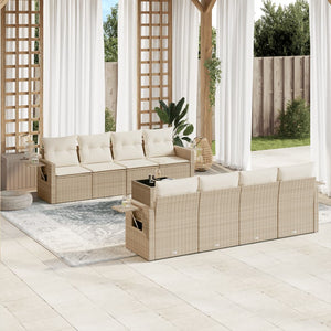 Set Divano da Giardino 9 pz con Cuscini Beige in Polyrattan 3252285