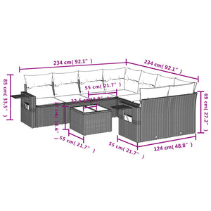 Set Divano da Giardino 9 pz con Cuscini Grigio in Polyrattan 3252297