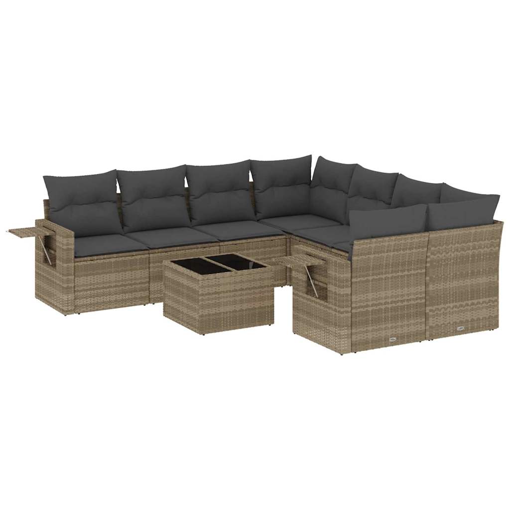 Set Divano da Giardino 9pz con Cuscini Grigio Chiaro Polyrattan 3252299