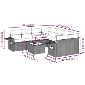 Set Divano da Giardino 9pz con Cuscini Grigio Chiaro Polyrattan 3252299