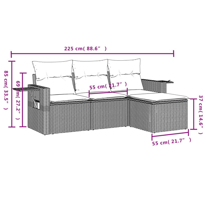 Set Divani da Giardino 4 pz con Cuscini Nero in Polyrattan 3252403