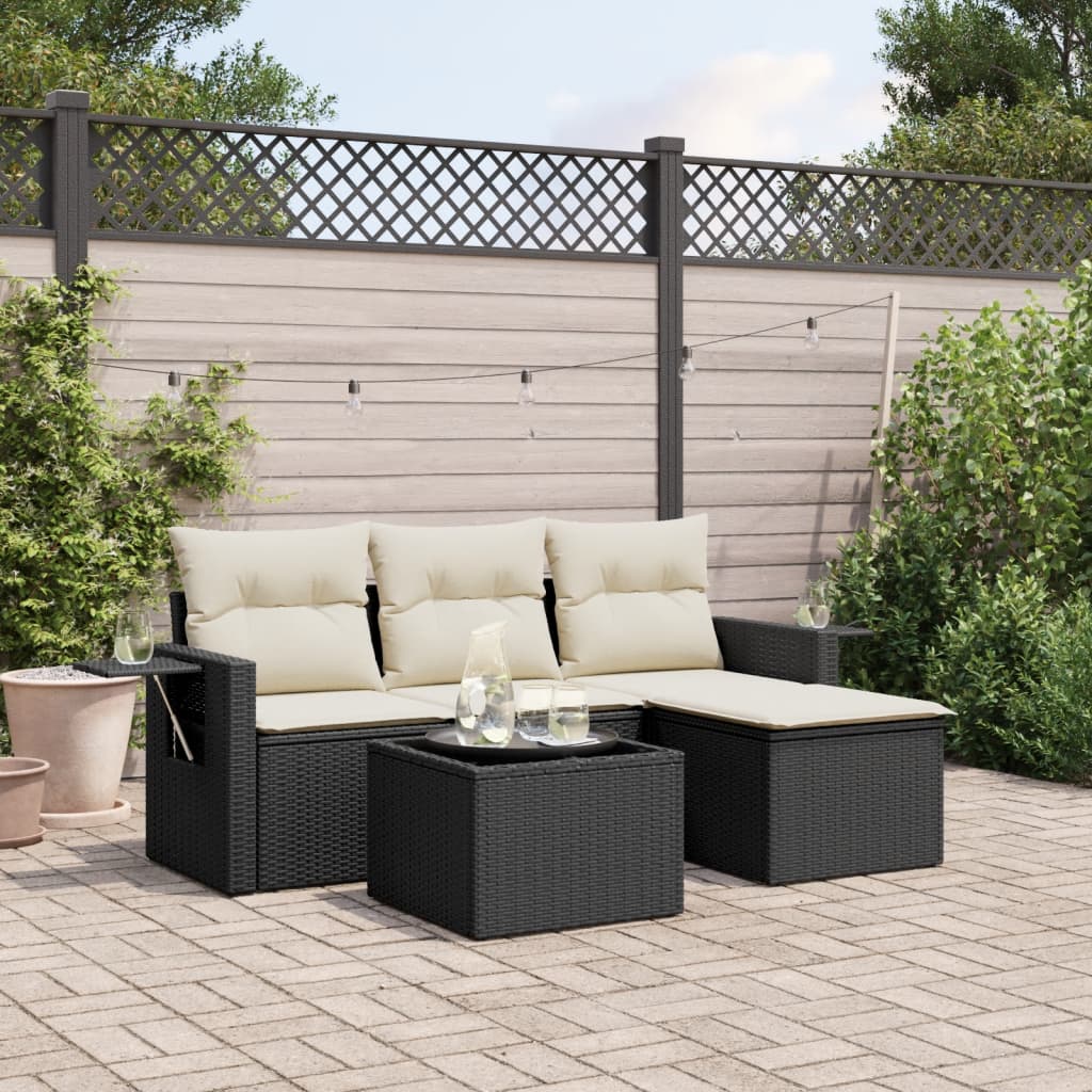 Set Divani da Giardino 4 pz con Cuscini Nero in Polyrattan 3252403