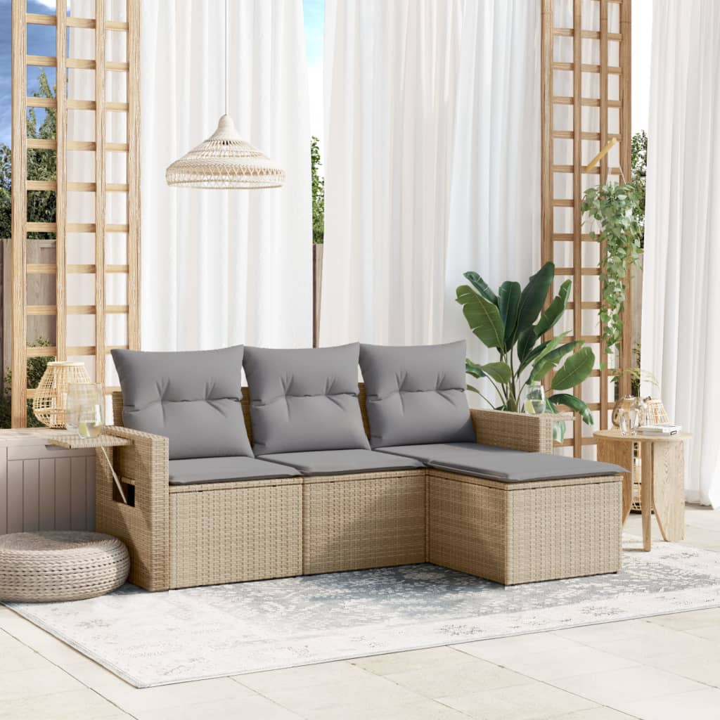 Set Divano da Giardino 4 pz con Cuscini Beige in Polyrattan 3252406