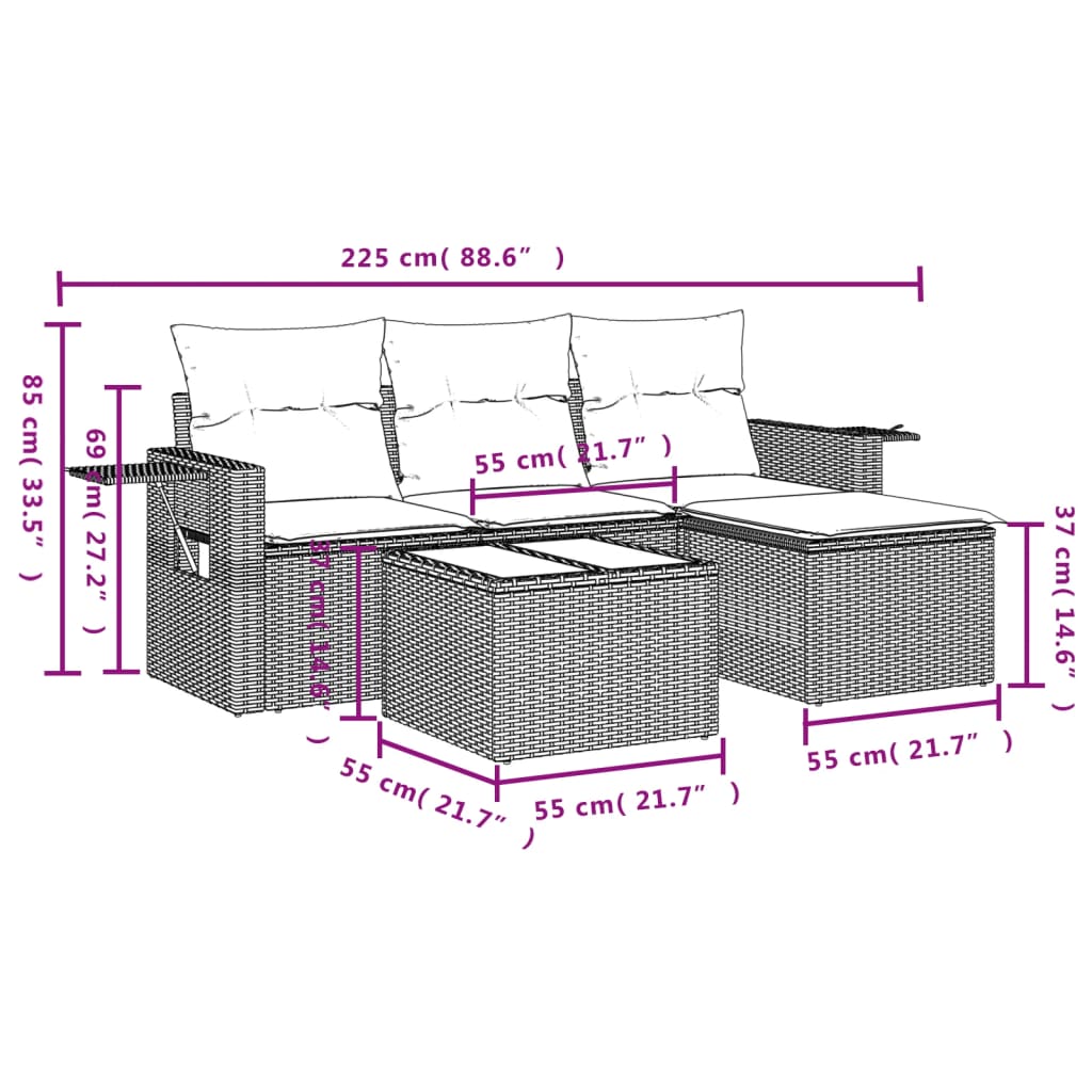 Set Divano da Giardino 4pz con Cuscini Grigio Chiaro Polyrattan 3252409