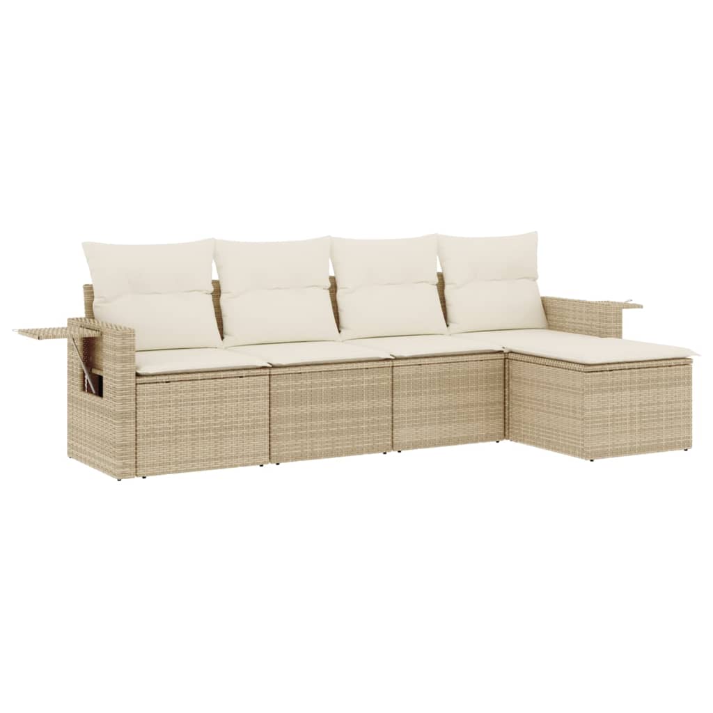 Set Divano da Giardino 5 pz con Cuscini Beige in Polyrattan 3252425