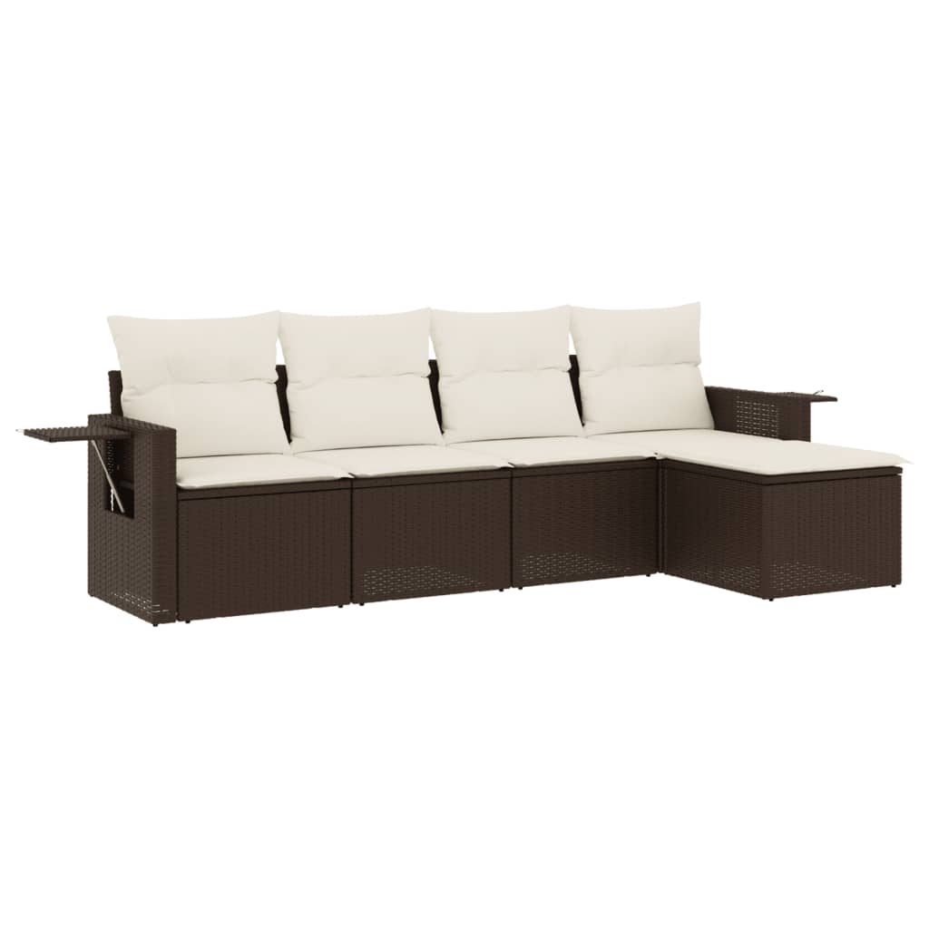 Set Divano da Giardino 5 pz con Cuscini Marrone in Polyrattan 3252430