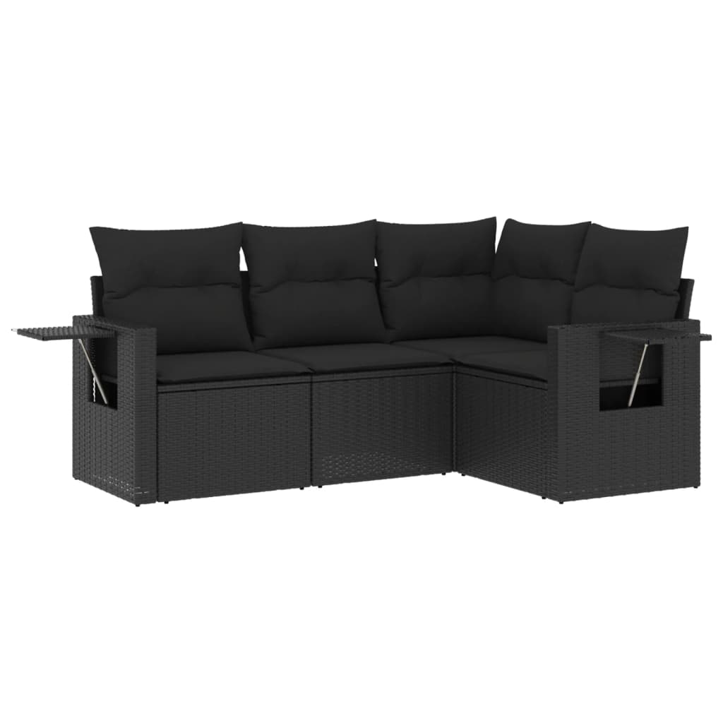 Set Divani da Giardino 4 pz con Cuscini Nero in Polyrattan 3252442