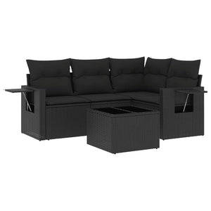 Set Divani da Giardino 5 pz con Cuscini in Polyrattan Nero 3252452