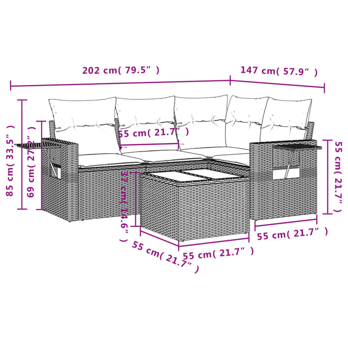 Set Divano da Giardino 5 pz con Cuscini Beige in Polyrattan 3252456