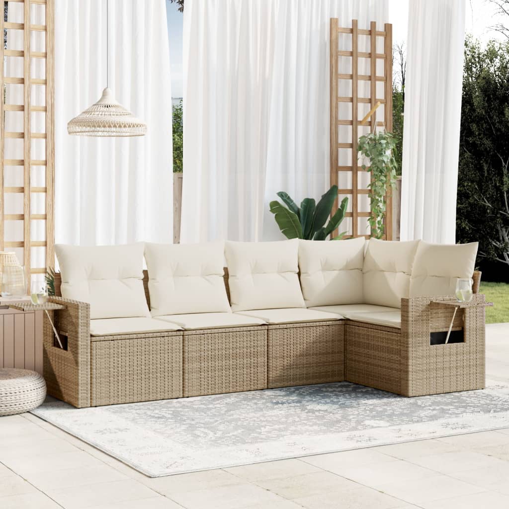 Set Divano da Giardino 5 pz con Cuscini Beige in Polyrattan 3252465