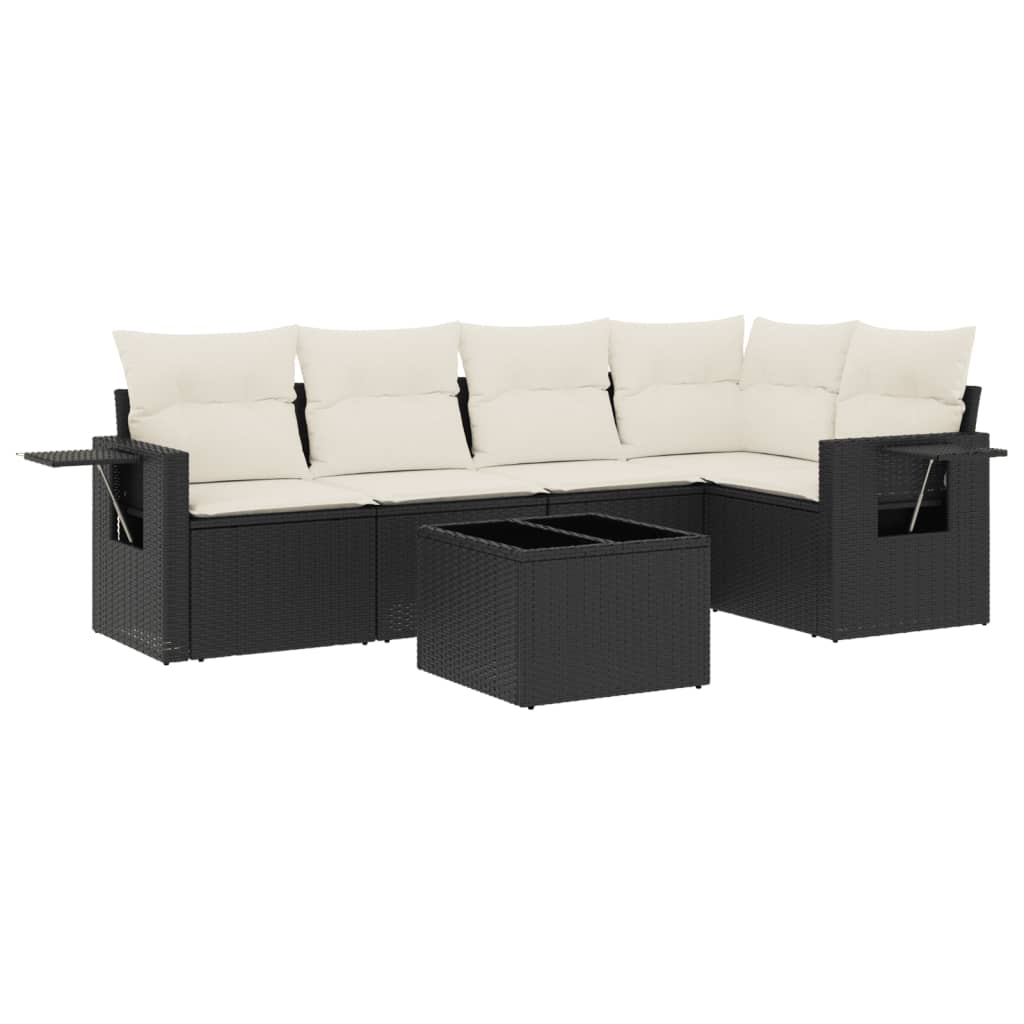 Set Divano da Giardino 6 pz con Cuscini Nero in Polyrattan 3252473